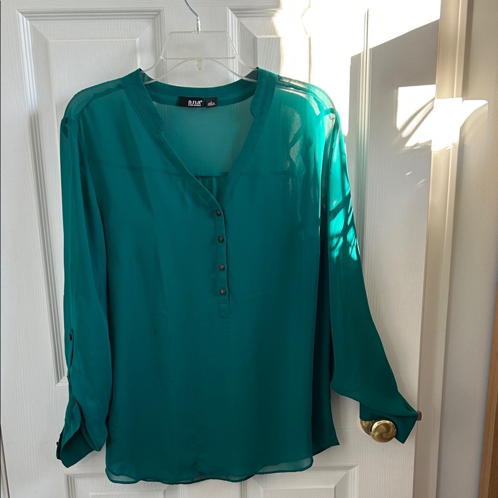 a.n.a Teal V-Neck Blouse